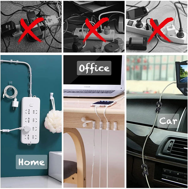 Clear Cable Clips – Self-Adhesive Wire Organizer for Desk, Car & Home | 5 / 20 / 40 / 60 Pack