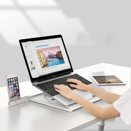 Aluminum Laptop Stand — Adjustable Height & Angle for Desk Setup