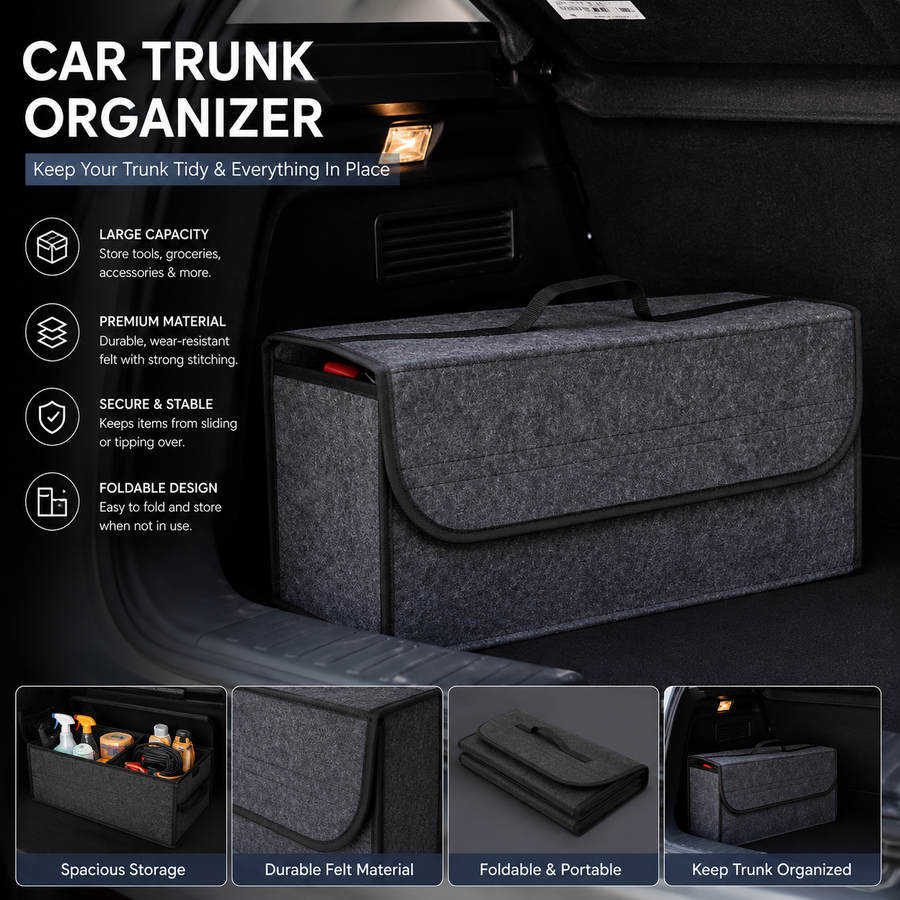 Large Car Trunk Organizer — Soft Felt Storage Box