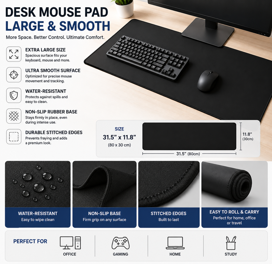NeatCords XXL Gaming Mouse Pad — Large Non-Slip Rubber Desk Mat for Gaming, Office & Home Setup