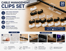 Clear Cable Clips – Self-Adhesive Wire Organizer for Desk, Car & Home | 5 / 20 / 40 / 60 Pack