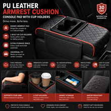 PU Leather Armrest Cushion — Console Pad with Cup Holders