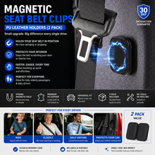 Magnetic Seat Belt Clips — PU Leather Holders (2 Pack)
