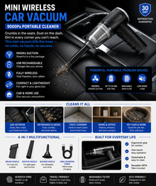 Mini Wireless Car Vacuum — 9000Pa Portable Cleaner