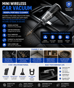 Mini Wireless Car Vacuum — 9000Pa Portable Cleaner