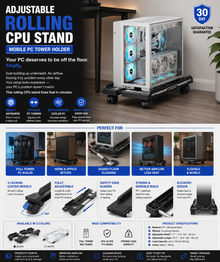 Adjustable Rolling CPU Stand — Mobile PC Tower Holder