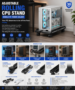 Adjustable Rolling CPU Stand — Mobile PC Tower Holder