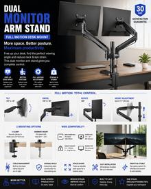 Dual Monitor Arm Stand — Full Motion Desk Mount