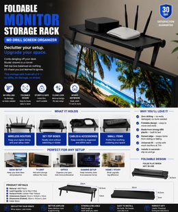 Foldable Monitor Storage Rack — No-Drill Screen Organizer