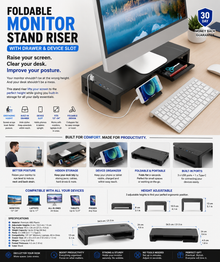 Foldable Monitor Stand Riser — Adjustable Desk Shelf with Drawer
