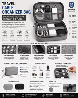 Travel Cable Organizer Bag - Compact Electronics Storage for SD Cards, Power Banks, Cords & Accessories