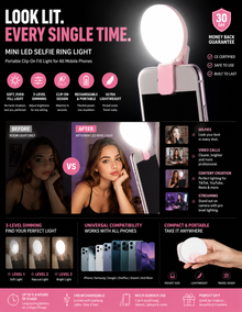 Mini LED Selfie Ring Light Portable Clip-On Fill Light with 3-Level Dimming for All Mobile Phones