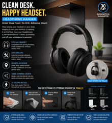 Headphone Hanger – Under Desk Headset Hook | No Drill, Adhesive Wall Mount for Gaming & Home Office