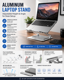 Aluminum Laptop Stand — Adjustable Height & Angle for Desk Setup