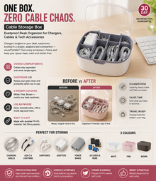 Cable Storage Box – Dustproof Desk Organizer for Chargers, Cables & Tech Accessories
