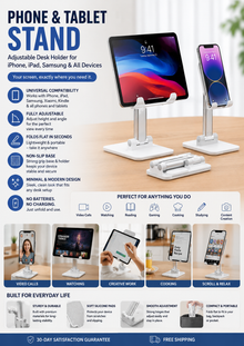Phone & Tablet Stand – Adjustable Desk Holder for iPhone, iPad, Samsung & All Devices
