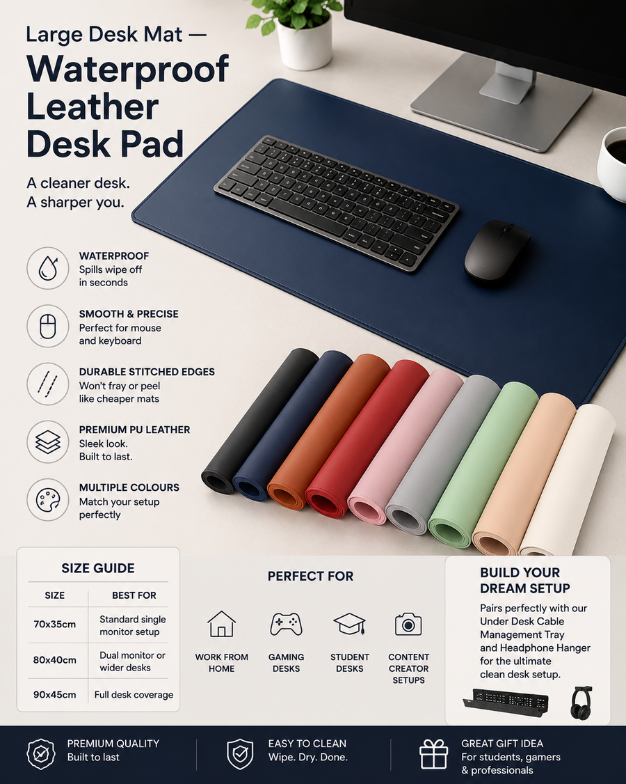 Large Desk Mat — Waterproof Leather Desk Pad