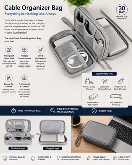 Cable Organizer Bag – Waterproof Travel Case for Chargers, USB Cables & Tech Accessories