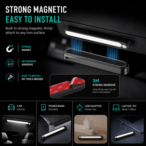 Motion Sensor Car Trunk LED Light — USB Rechargeable Magnetic Bar