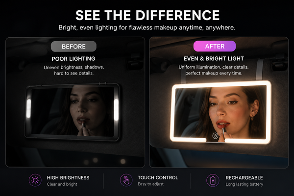LED Car Vanity Mirror — Rechargeable Sun Visor Makeup Light