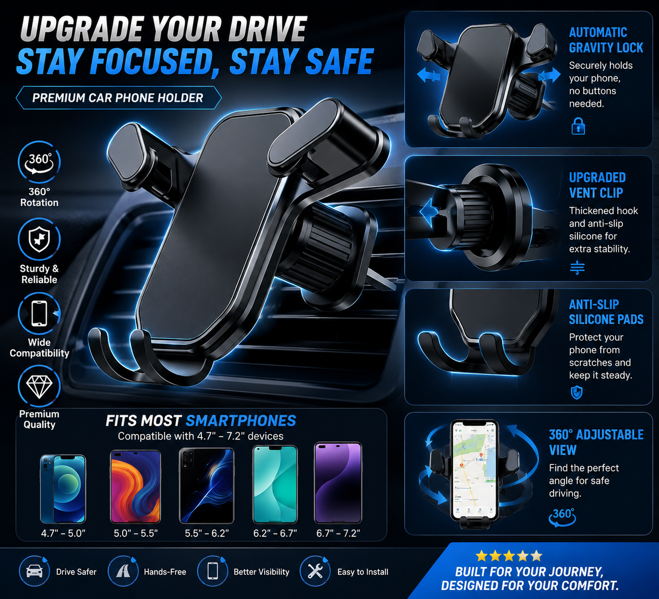 One-Click Car Phone Mount — Universal Air Vent Holder