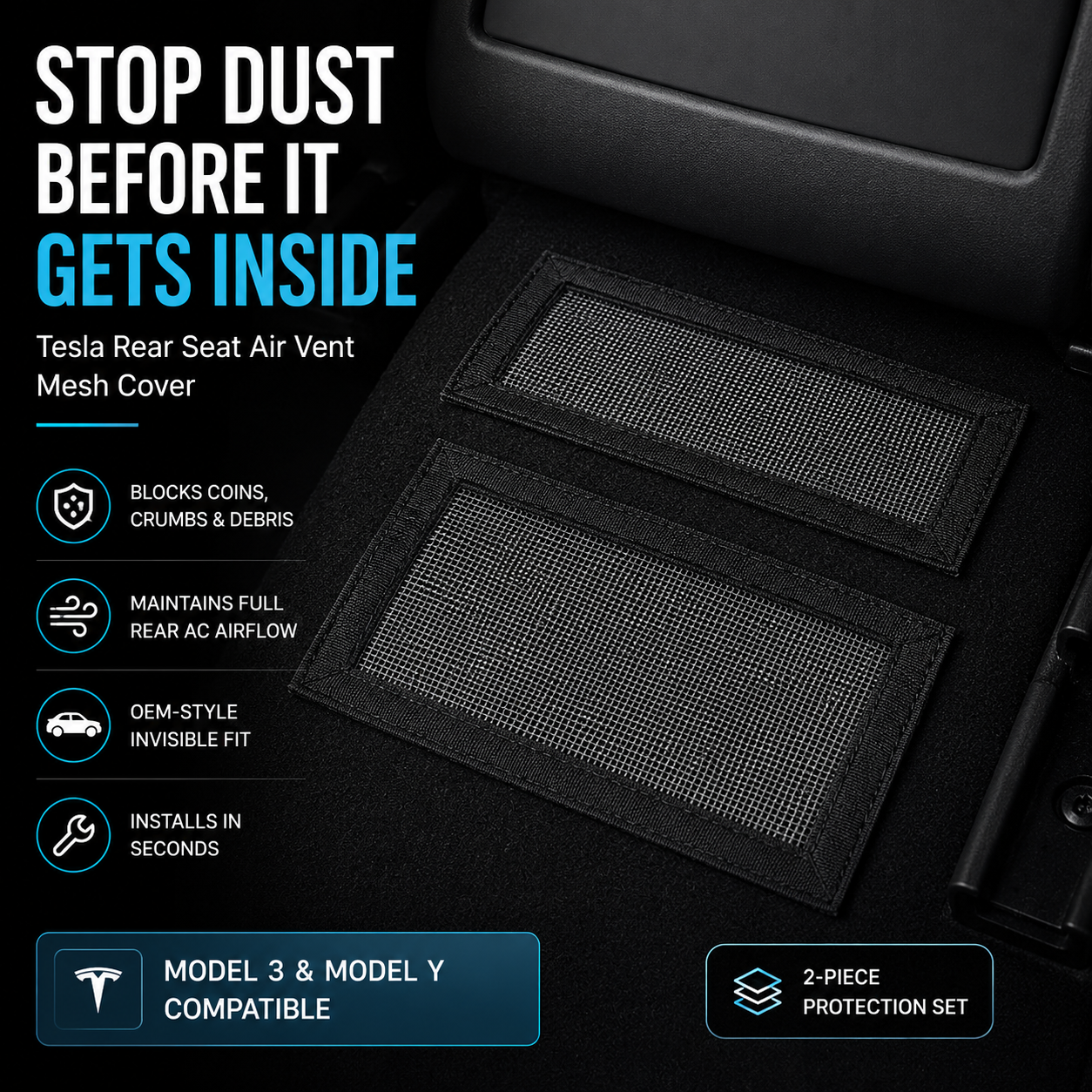 Tesla Air Vent Dust Cover — Model 3 & Y Mesh Protector