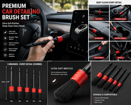 5-Piece Car Detailing Brush Set – Interior, Dashboard, Air Vents, Wheels & Trim Cleaning