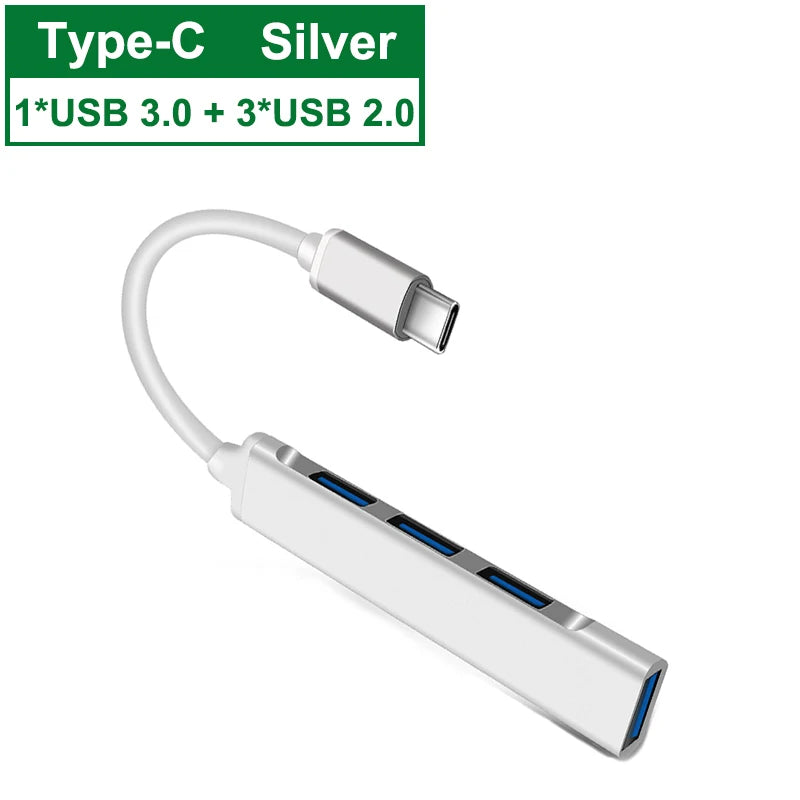 4-Port USB-C Hub 3.0 Splitter Adapter — OTG Multi-Port Expander for MacBook, Laptop & PC
