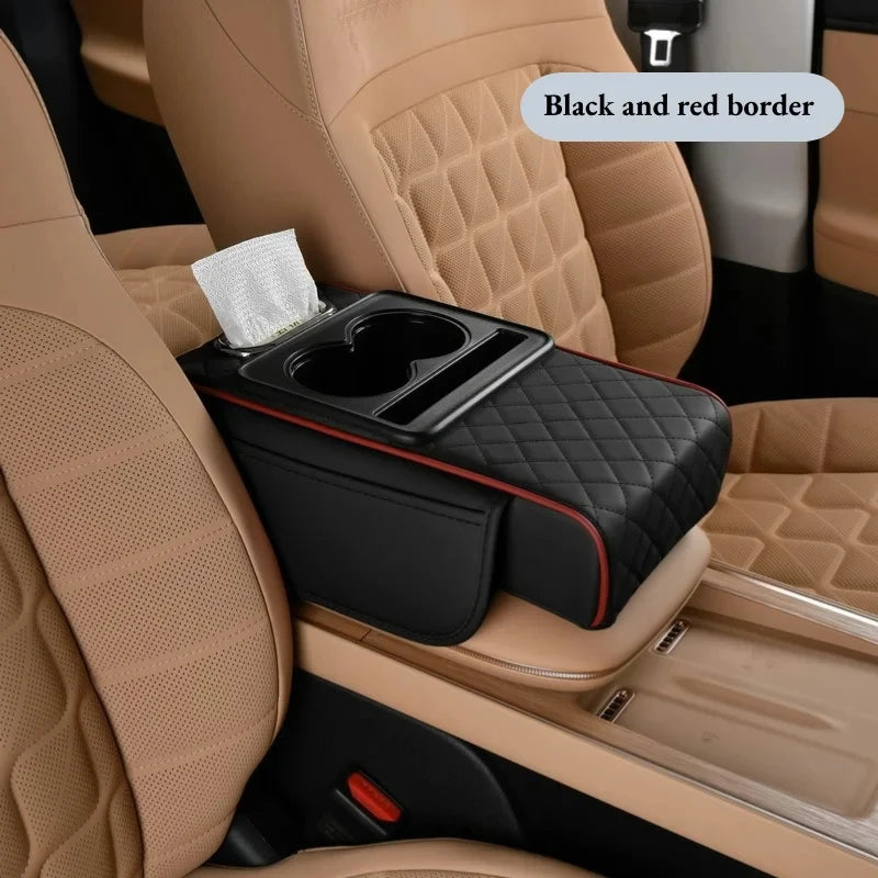 PU Leather Armrest Cushion — Console Pad with Cup Holders