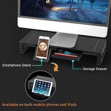 Foldable Monitor Stand Riser — Adjustable Desk Shelf with Drawer