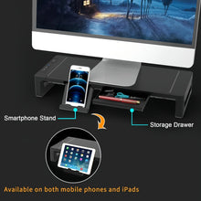 Foldable Monitor Stand Riser — Adjustable Desk Shelf with Drawer