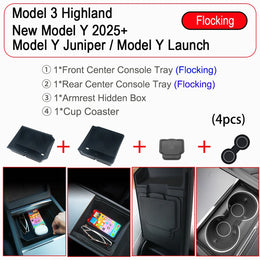 Tesla Model Y & Model 3 Center Console Organizer – Armrest Storage Box & Cup Holder for Highland & Juniper 2024–2025