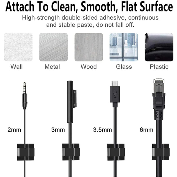 Adhesive Cable Clips – Transparent Wire Organizer & Cord Holder Set | 10 / 50 Pack