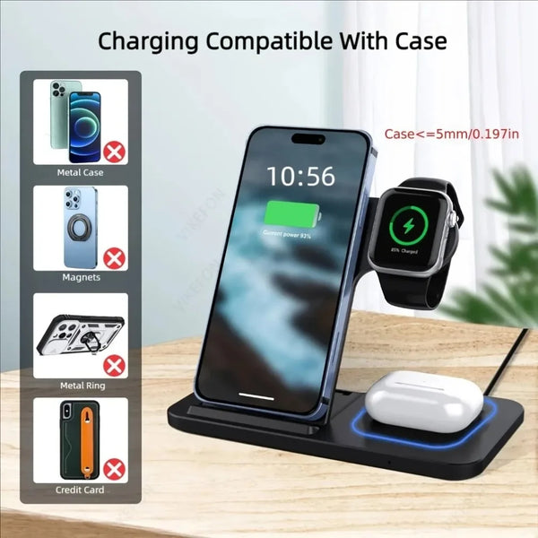 3-in-1 Wireless Charging Station – Fast Charger for iPhone, Apple Watch & AirPods