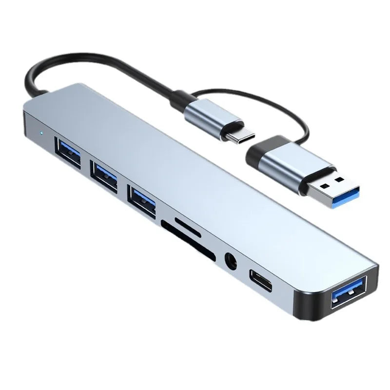8-in-2 USB-C & USB-A Docking Station — Multi-Port Hub with SD Card Reader, 3.5mm Audio & More