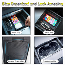 Tesla Model Y & Model 3 Center Console Organizer – Armrest Storage Box & Cup Holder for Highland & Juniper 2024–2025